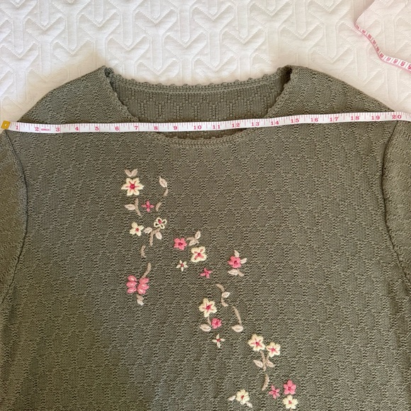 Northern Reflections Sage Green and Pink Floral Embroidered Tee - Picture 6 of 9
